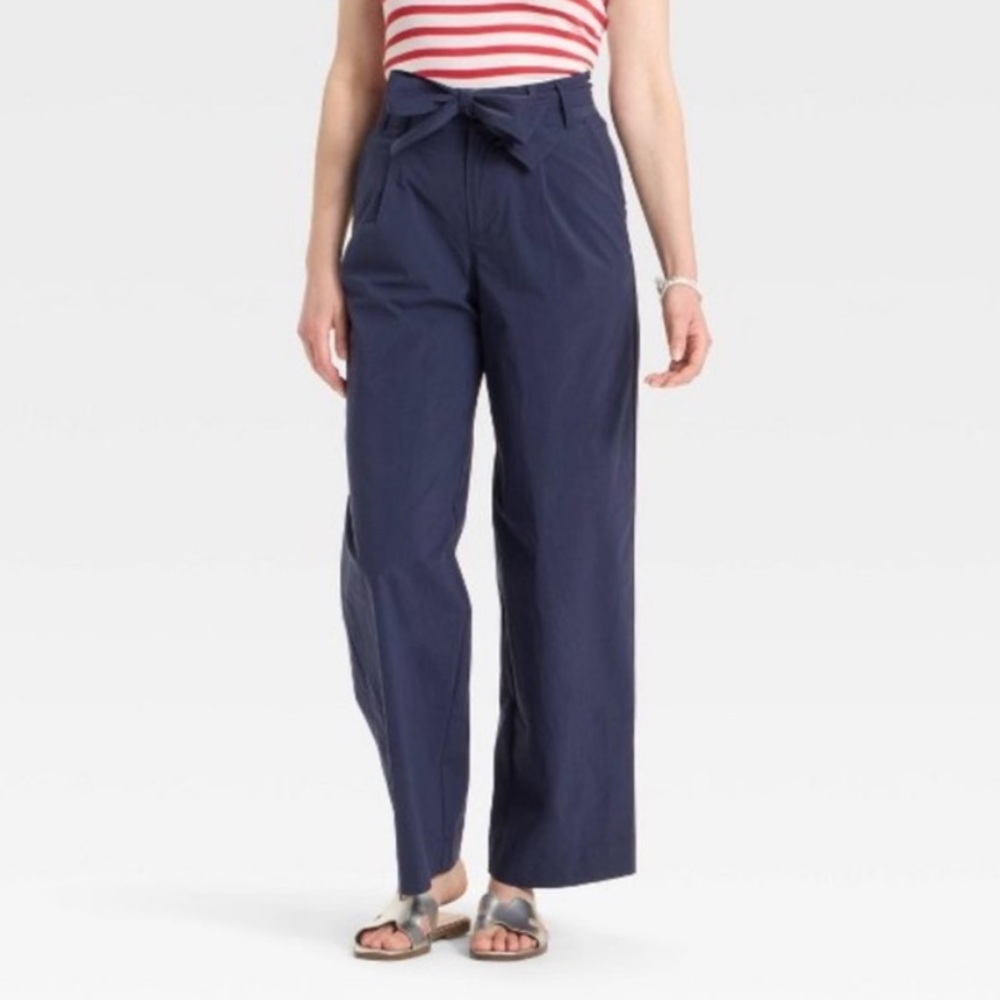 High-rise wide leg poplin trousers